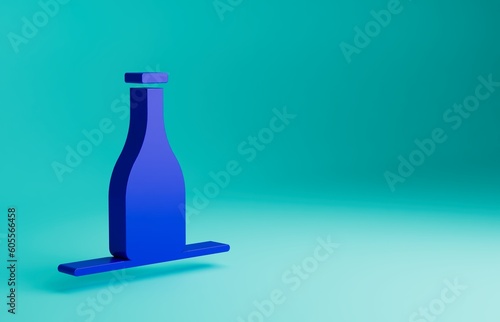 Blue Bottle of wine icon isolated on blue background. Minimalism concept. 3D render illustration