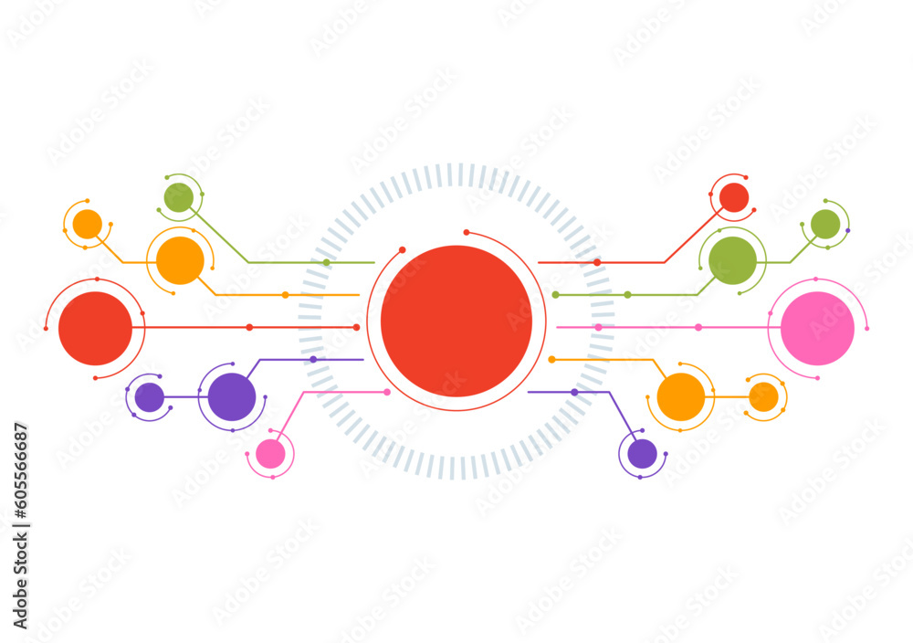 Obraz premium Abstract Social Network Vector Illustration with Polygonal Circles Shapes, Molecules Technology and Connecting Dots or Lines in Hand Drawn Templates