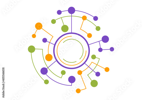 Abstract Social Network Vector Illustration with Polygonal Circles Shapes, Molecules Technology and Connecting Dots or Lines in Hand Drawn Templates