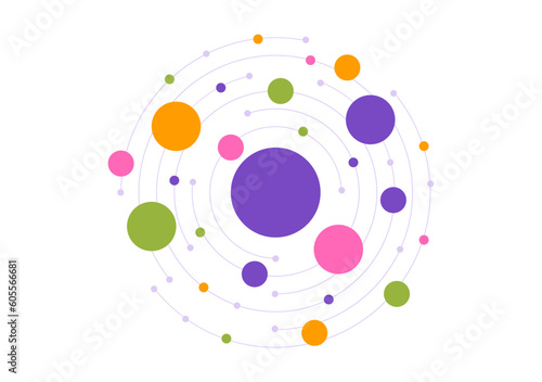 Abstract Social Network Vector Illustration with Polygonal Circles Shapes, Molecules Technology and Connecting Dots or Lines in Hand Drawn Templates