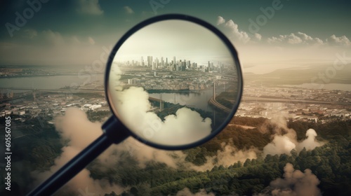 Wallpaper Mural Aerial view of a city under the magnifying glass. Created with generative AI technology. Torontodigital.ca