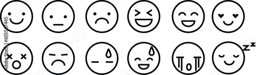 Emoticons set. Emoji faces collection. Emojis flat style. Happy and sad emoji. Line smiley face vector. illustration