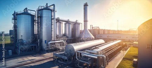 Large chemical factory - potassium processing plant, wide angle view on sunny day, as imagined by Generative AI