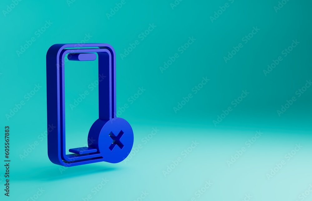 Blue No cell phone icon isolated on blue background. No talking and ...