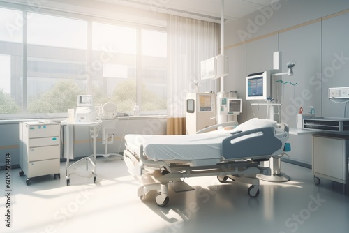 a hospital room  with advanced monitoring and diagnostic equipment  providing high-tech care  created with generative ai