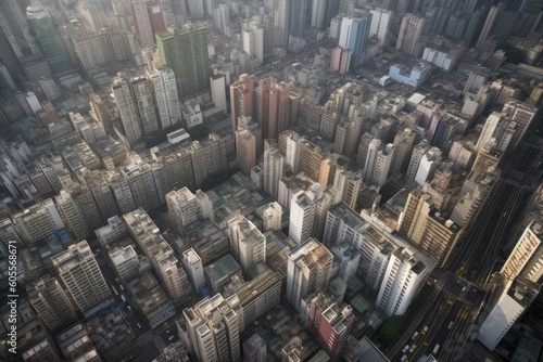 densely populated city, with towering skyscrapers and busy streetscapes visible, created with generative ai