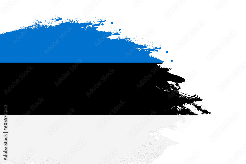 Estonia flag on a stained stroke brush painted isolated white background with copy space