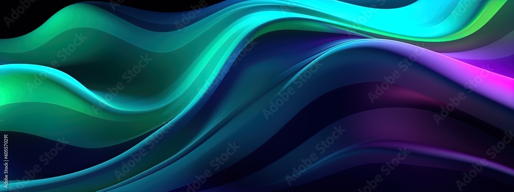 Glowing lines in green and blue on a black background, abstract light waves flowing in motion. Luxury fractal backdrop. Generative AI. Glowing lines in green and blue on a black background, abstract light waves flowing in motion. Luxury fractal backdrop. Generative AI.