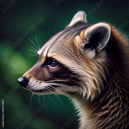 Close up animal side face of a raccoon  created with generative AI technology