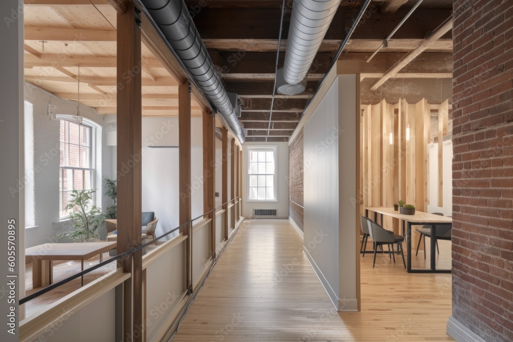 adaptive reuse project with interior design and decor that reflects the building's past, created with generative ai