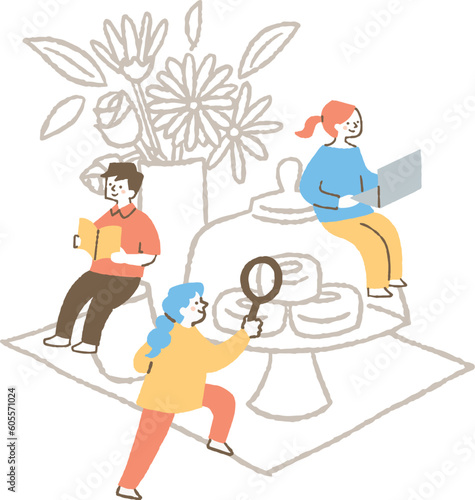 花瓶とドーナツと男女3人