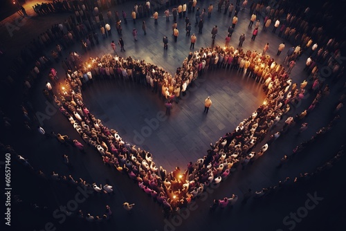 a vast number of individuals arranged themselves in the form of a heart. Generative AI