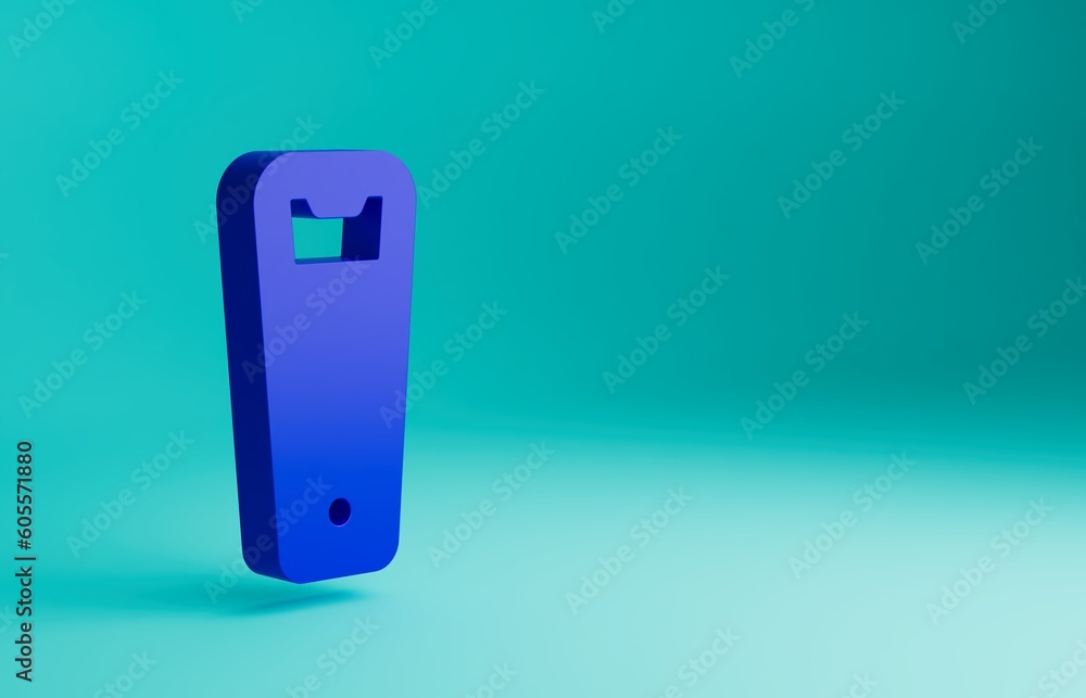 Blue Bottle opener icon isolated on blue background. Minimalism concept. 3D render illustration