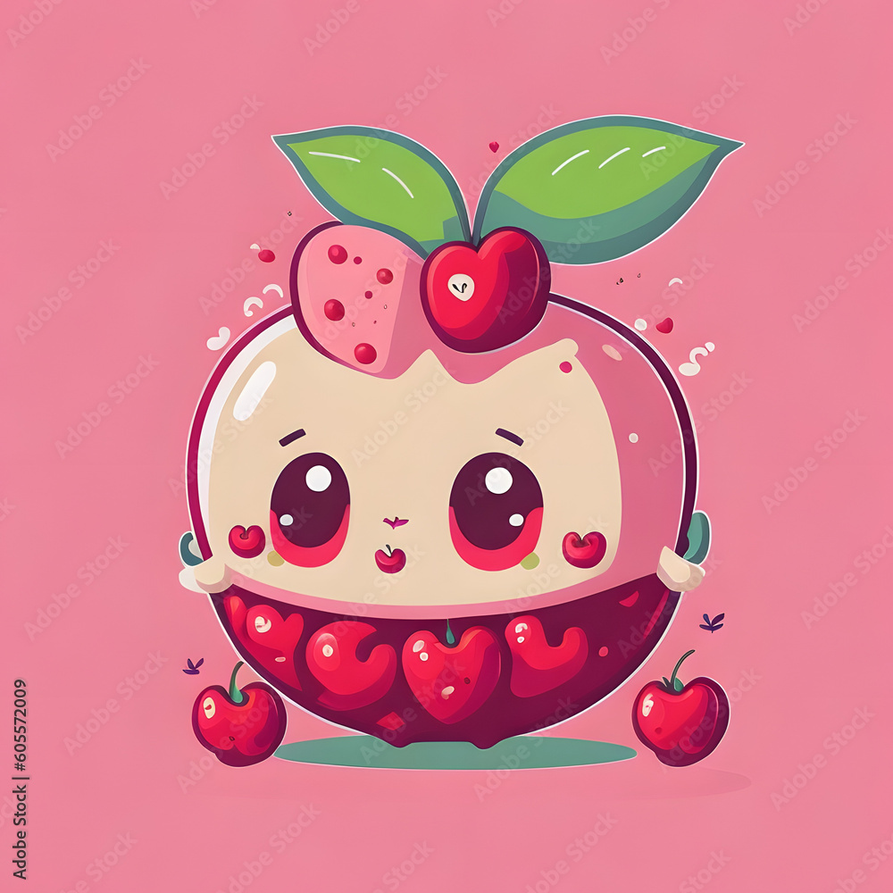 Smiling Cherry Character in a Pink Background