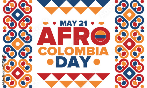Afro-Colombian Day in Colombia. Celebrate annual in May 21. Freedom day poster. National holiday. Colombian flag. Afro-Colombian culture, history and heritage. Tradition pattern. Vector illustration