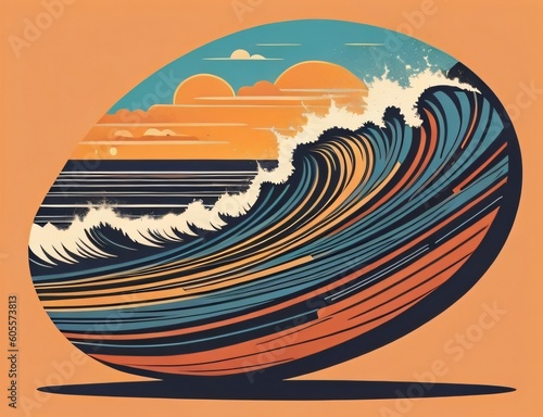 Illustration of surfingboard with beach for international surfing day created using generative ai tools photo