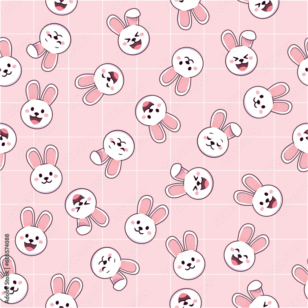 Fototapeta premium Cartoon bunny cute emoji faces seamless pattern