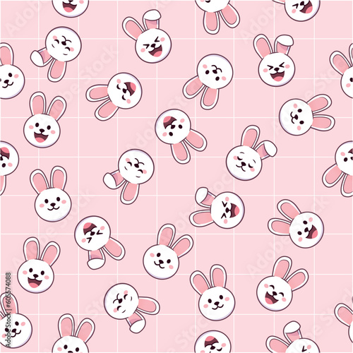 Cartoon bunny cute emoji faces seamless pattern