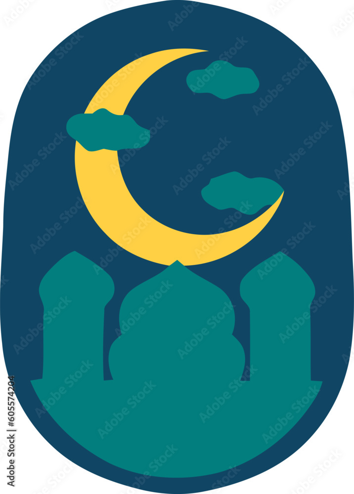 Islamic Mosque Moon Decorative Lantern Flat Hand Drawn Illustration Islamic Mosque Moon Decorative Lantern Flat Hand Drawn Illustration