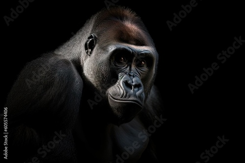 gorilla on black background, with dramatic lighting, created with generative ai © Natalia