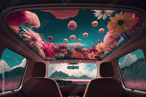 Car air freshner concept. Fresh flower scent in the air. generative AI.