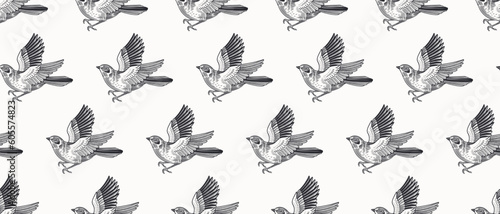 Simple Seamless pattern. Cute Birds. Vector illustration. Vintage