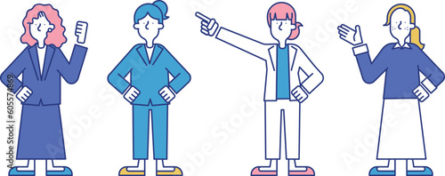 多様な女性のビジネスパーソンのイラストセットE