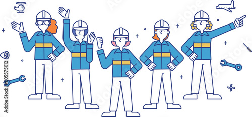 航空整備士の職業に就く女性のイラスト