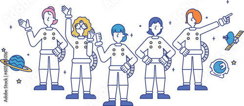 宇宙飛行士の職業に就く女性のイラスト
