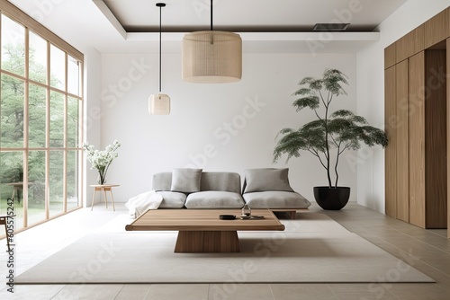simple and elegant japanese style interior with minimalist design  neutral colors  and natural accents  created with generative ai