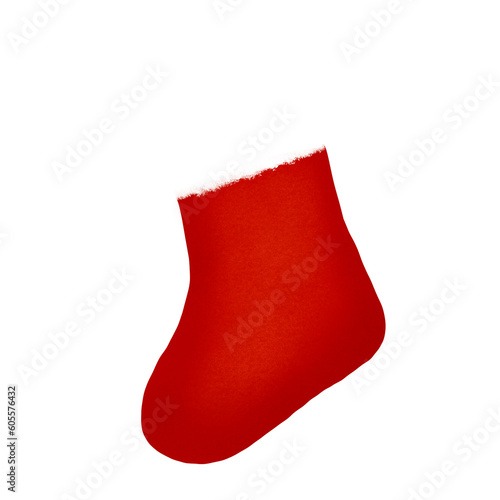 Red sock, Christmas sock, chirstmas gfit. Cute decoration for Christmas celebrations. Transparent background. png photo