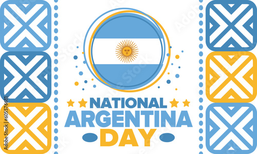 Argentina National Day. Happy holiday. Independence and freedom day. Celebrate annual. Argentina flag. Patriotic argentine design. Poster, card, banner, template, background. Vector illustration