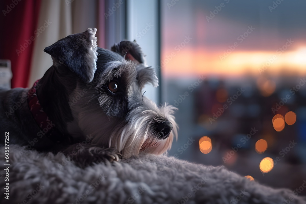 The Miniature Schnauzer is a small and energetic breed of dog known for its distinctive bearded face and bushy eyebrows.