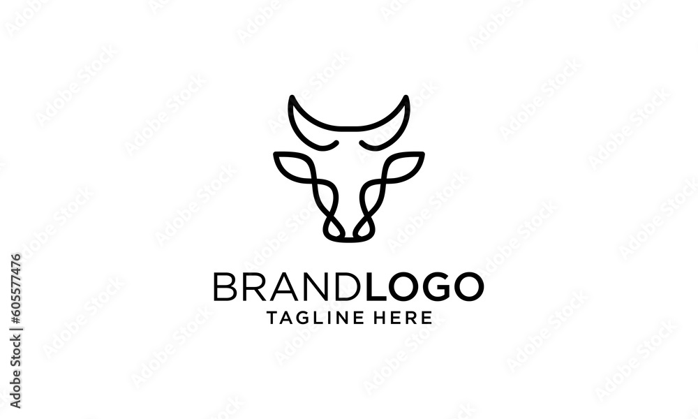 cow logo design, cow head, cow face, line art, monoline