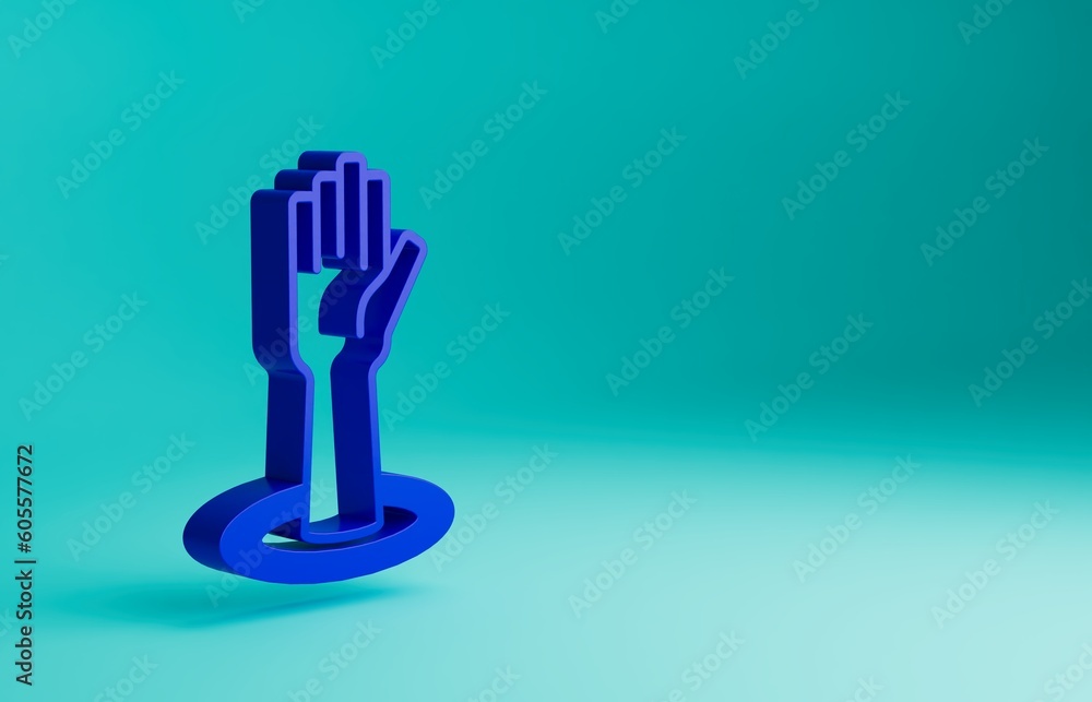 Blue Helping hand icon isolated on blue background. Minimalism concept. 3D render illustration Blue Helping hand icon isolated on blue background. Minimalism concept. 3D render illustration