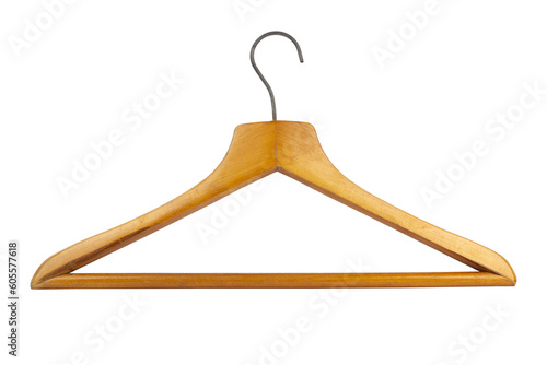 wooden clothes hanger, empty clothes hanger, isolated from the background