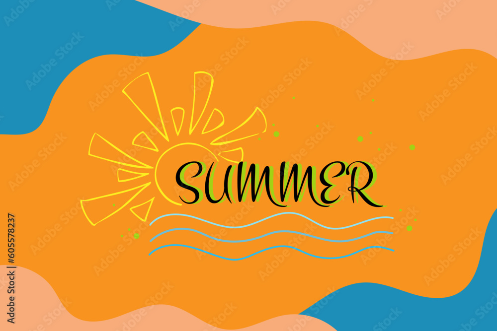 summer poster, card with sun, enjoy the sunny summer, hello summer lettering theme summer poster, card with sun, enjoy the sunny summer, hello summer lettering theme