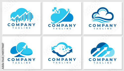 Modern technology analytic data cloud logo design set