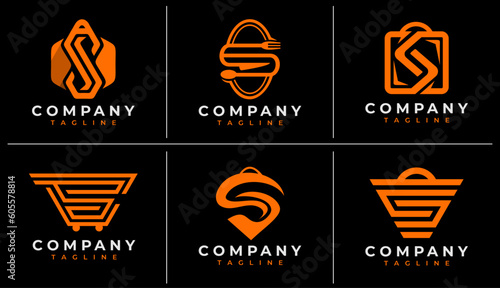 Minimalist shopping bag and trolley letter S logo design