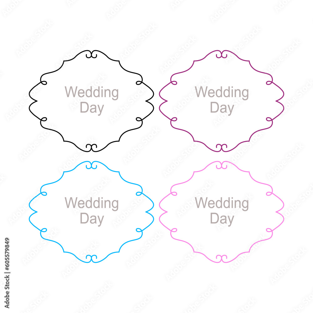 WEDDING DAY ORNAMENTAL FRAMES, LABELS COLLECTION ISOLATED ON WHITE