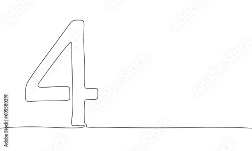 Number 4. Continuous line one drawing. Vector illustration. Simple line illustration.
