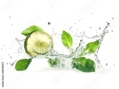 Fresh sour lime citrus with splashes of water © mashimara