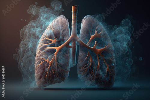 Human lungs with smoke on black background, Unhealthy habit