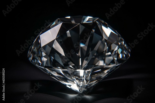 Large circular diamond seen from the side on a black background. Generative AI
