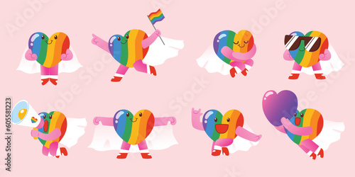 Happy Rainbow Heart Character, Pride Month, Lgbtq+, Emotion, Vector, Illustration