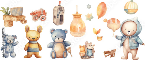 toy watercolor clipart neutral colors for kids simple drawing cute