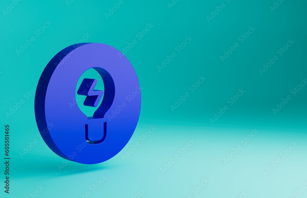 Blue Light bulb with concept of idea icon isolated on blue background. Energy and idea symbol. Inspiration concept. Minimalism concept. 3D render illustration Blue Light bulb with concept of idea icon isolated on blue background. Energy and idea symbol. Inspiration concept. Minimalism concept. 3D render illustration