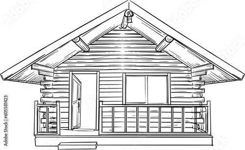 Vintage hand drawn sketch cabin lodge house