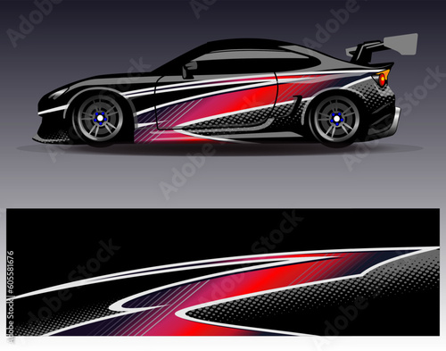 Car wrap design vector. Graphic abstract stripe racing background kit designs for wrap vehicle  race car  rally  adventure and livery