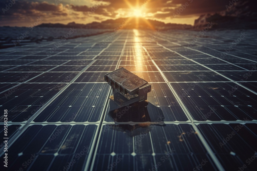 Solar panel and dollar sign. Equilibrium theme. Generative AI Stock ...